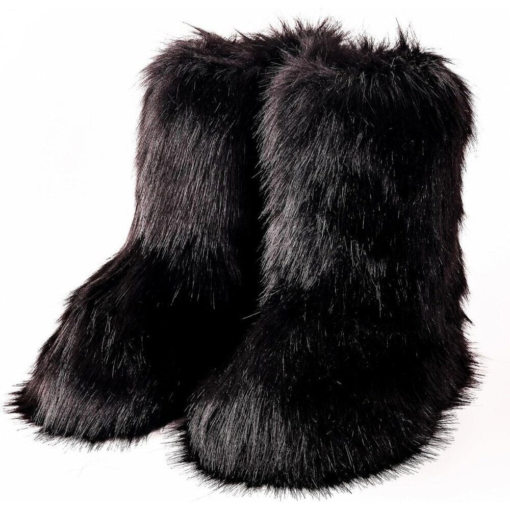 Womens Winter Snow Boots Knee High Faux Fur Lined Flat Heel Warm Shoes